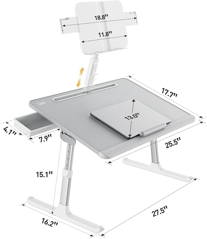 SAIJI Laptop Desk for Bed [XXL Extra Large] with Upgraded Book Stand | Multi-Purpose Lapdesk Bed Tray Desk for Working Writing Reading Drawing (Grey) - Image 7
