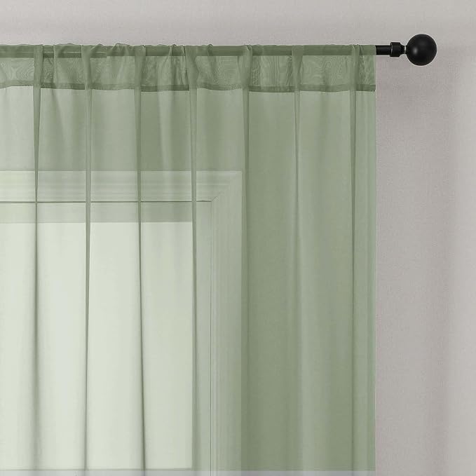 Sage Green Short Sheer Cafe Kitchen Curtains 36 Inch 2 Panels Set | Half Curtains for Living Room Bedroom Basement Bathroom Small window, Sheer curtain over sink, Rod Pocket, Each 42"W x 36"L - Image 9