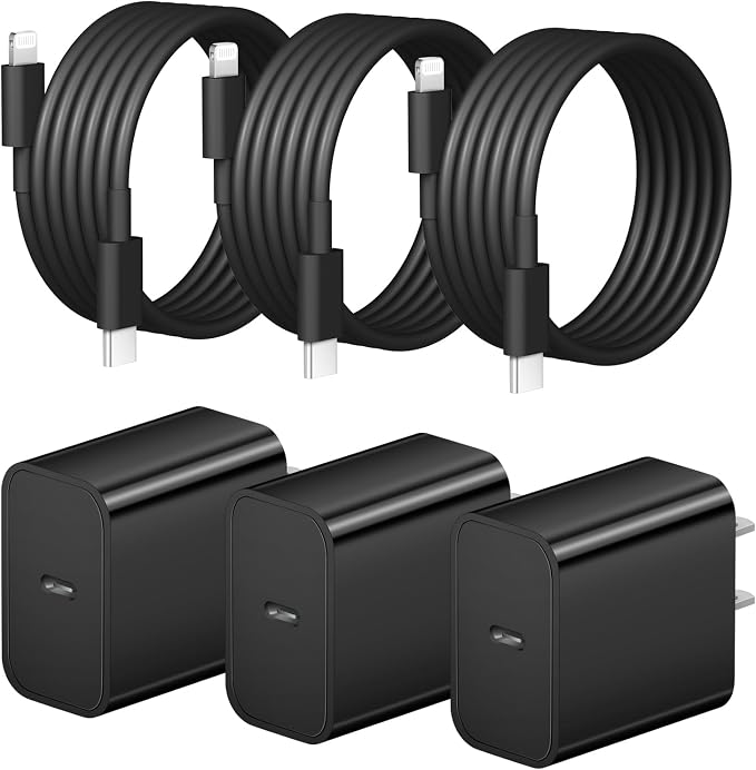 iPhone Fast Charger 3+3Pack 20W USB C Wall Charger with 6FT Fast Charging Cable Compatible with iPhone 14/13/12/11/Pro/Pro Max-Black by STAMISH
