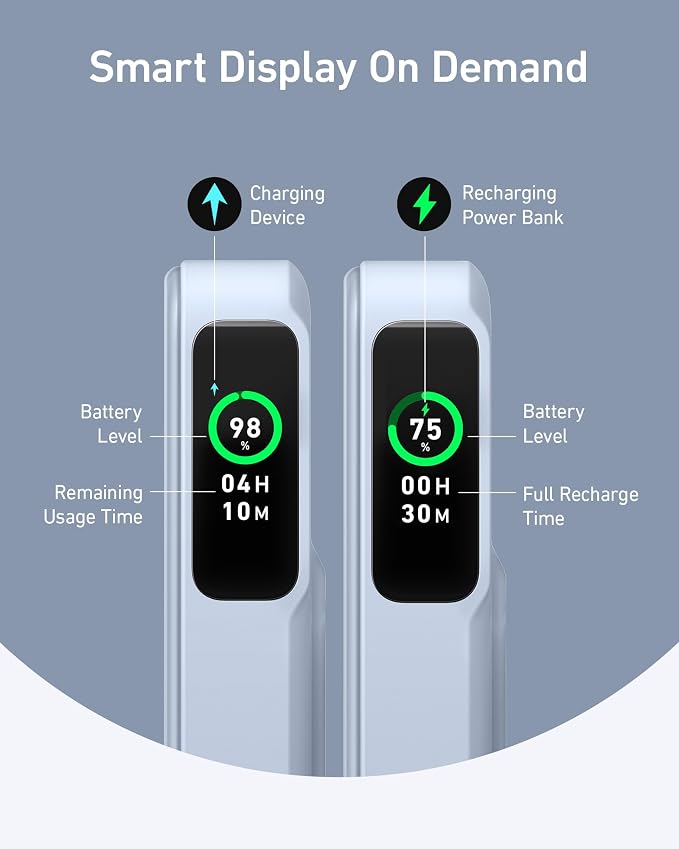Anker MagGo Power Bank, 10,000mAh Qi2-Certified 15W Max Portable Charger | Fast MagSafe-Compatible Battery Pack, Smart Display, Foldable Stand, for iPhone 16 / 15 / 14 / 13 Only (USB-C Cable Included) - Image 3