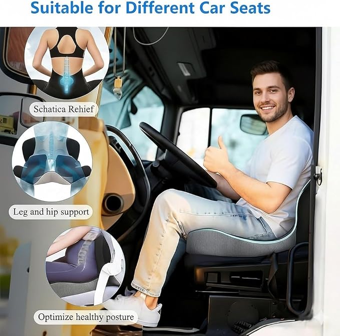 Ergonomic L-Shaped Memory Foam Seat Cushion with Lumbar Support, Designed to Help Relieve Tailbone, Coccyx & Lower Back Pain for Office,Truck, Car & Travel (Grey) - Image 2