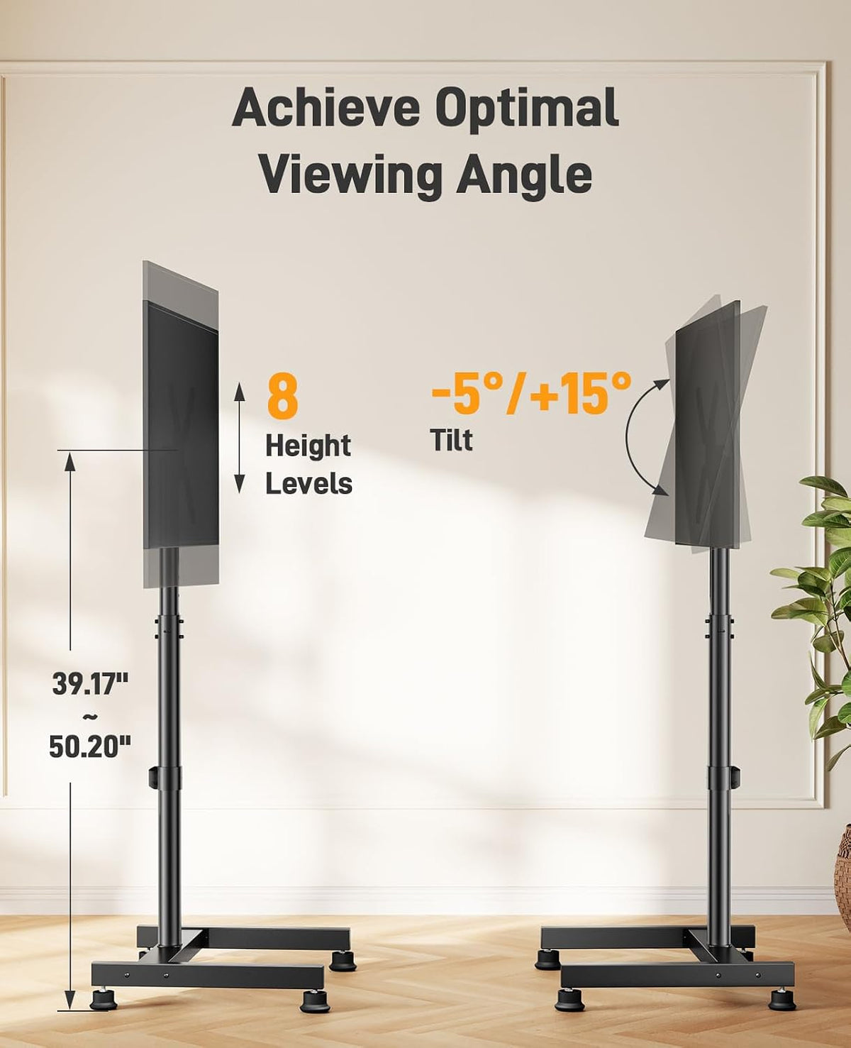 Perlegear Floor TV Stand with Mount for 26-50 inch TVs up to 55 lbs, TV Floor Stand with Rotation, Tilt, Level, Height Adjustable TV Stand for Bedroom/Living Room, Max VESA 300x300mm, PGFS12 - Image 4