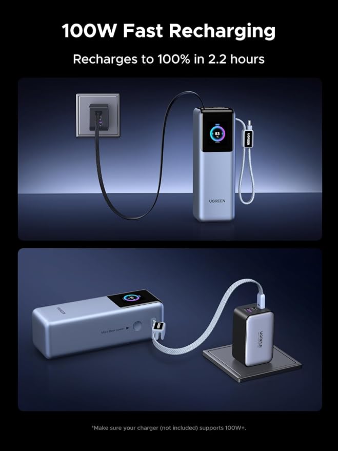 UGREEN Nexode Pro 25000mAh 200W Retractable Cables Power Bank for iPhone | Built-in retractable cables, TFT display, PD 3.1. 90Wh. Fast charges MacBook, Dell, HP, Samsung S26, iPhone 17/16. - Image 4