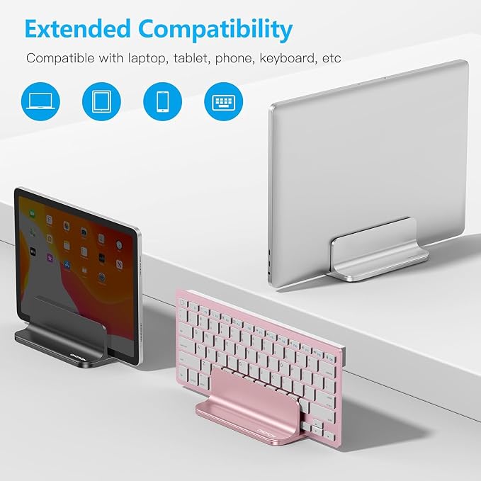 OMOTON Vertical Laptop Stand Holder, Adjustable Dock for MacBook, Rose Gold | Aluminum Stand for MacBook Stand, Fits Chromebook & Gaming Laptops up to 17.3 in, Office Desk Organization, Space-Saving - Image 7