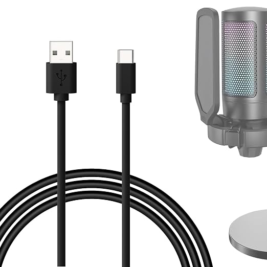 GEEKRIA for Creators Type C to USB A Microphone Cable 6.6 ft / 2 M, Compatible with Fifine AmpliGame A6, HyperX QuadCast S, SoloCast, Logitech G Yeti GX, TONOR TC30 Mic Cord (Black) by GEEKRIA
