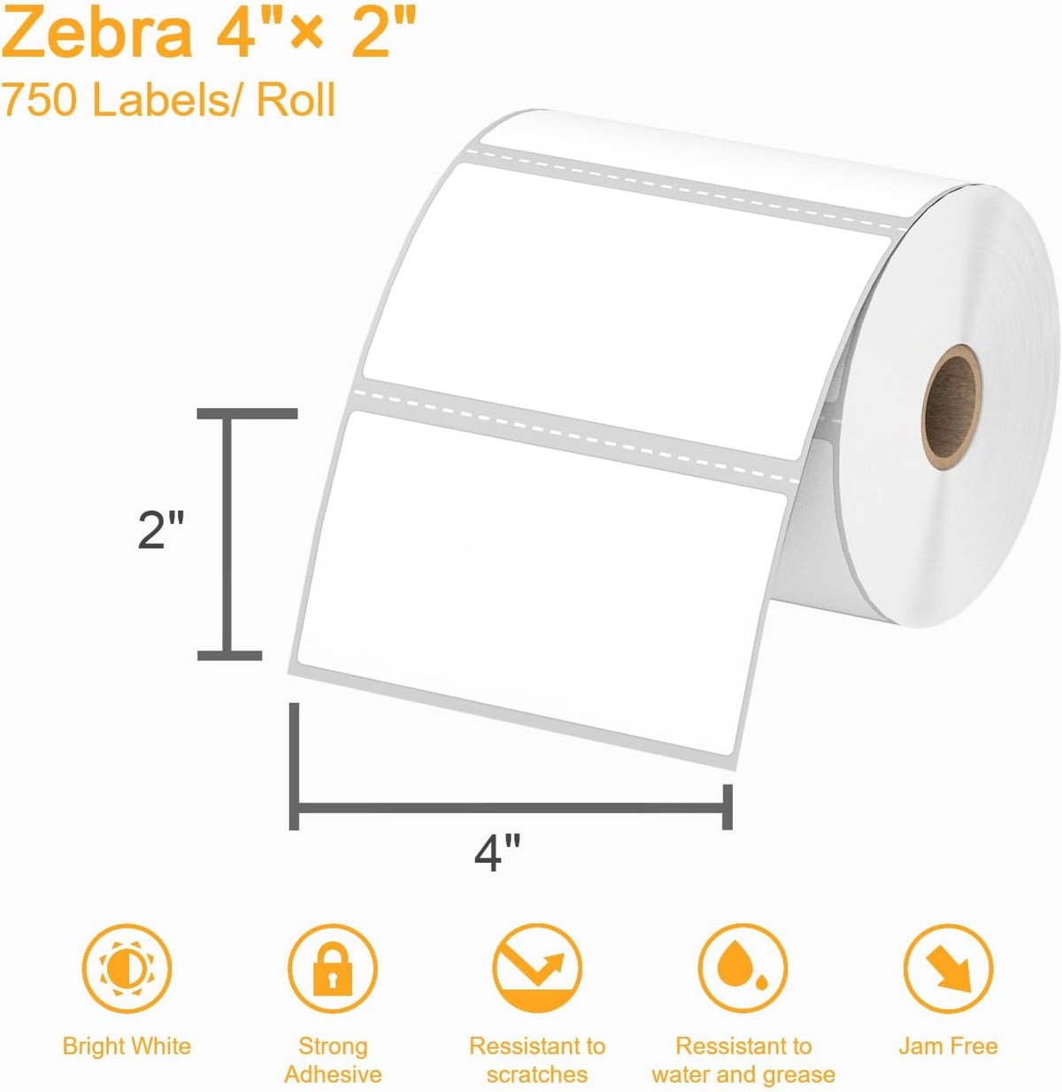 (9,000 Labels/12 Rolls) Labelebal 3-Proof 1" Core 12 Rolls 4" x 2" Inch Direct Thermal Labels, Address Shipping Labels Compatible with Rollo & Zebra Desktop Printers Adhesive - Image 3