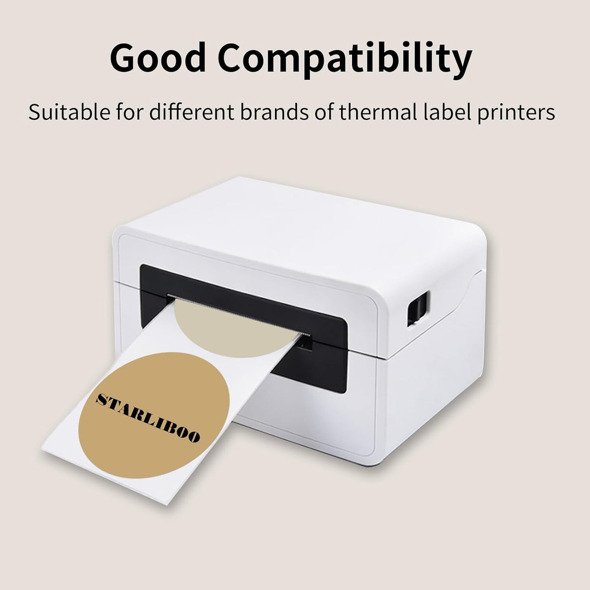 3 Inch Round Thermal Label Printer Stickers, Beige Gradient Self-Adhesive Direct Thermal Labels Stickers, Waterproof/Perforation Line Design- 300 Sheets - Image 4