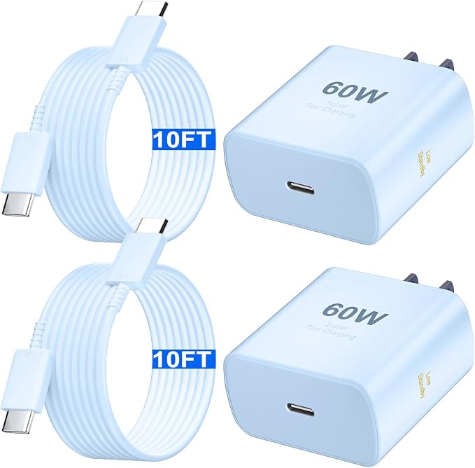 Super Fast Charger Type C 60W USB C Fast Charger Block with 10FT Extra Long Type-C Charging Cord-Super Fast Charging 3.0 for Samsung Galaxy S26 Ultra/S26/S26+/S25 /S24/S23 Ultra-Blue by Auorld