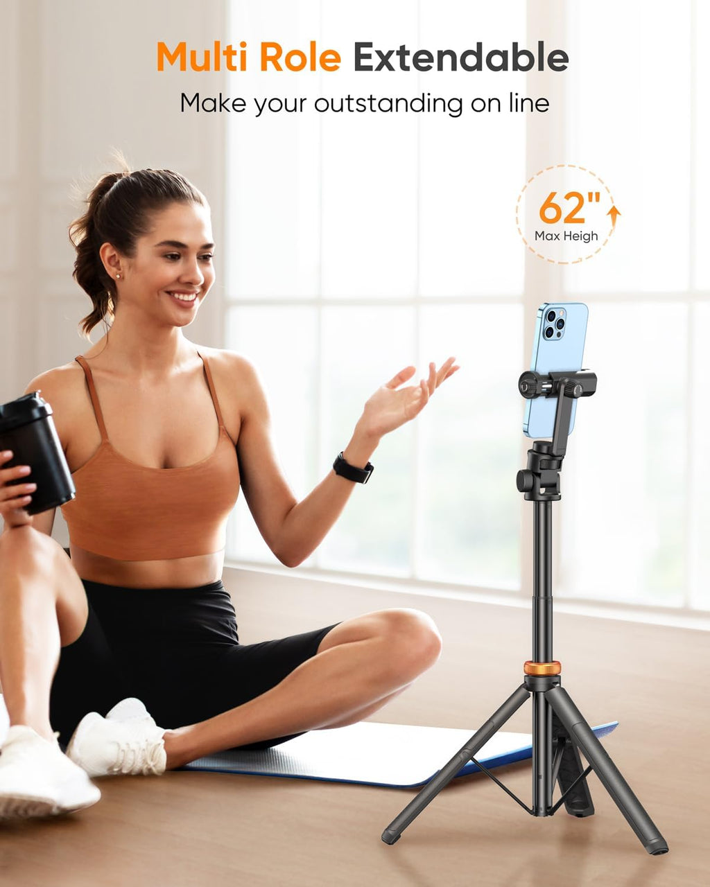 EUCOS 62" Phone Tripod, Tripod for iPhone & Selfie Stick with Remote - Image 3