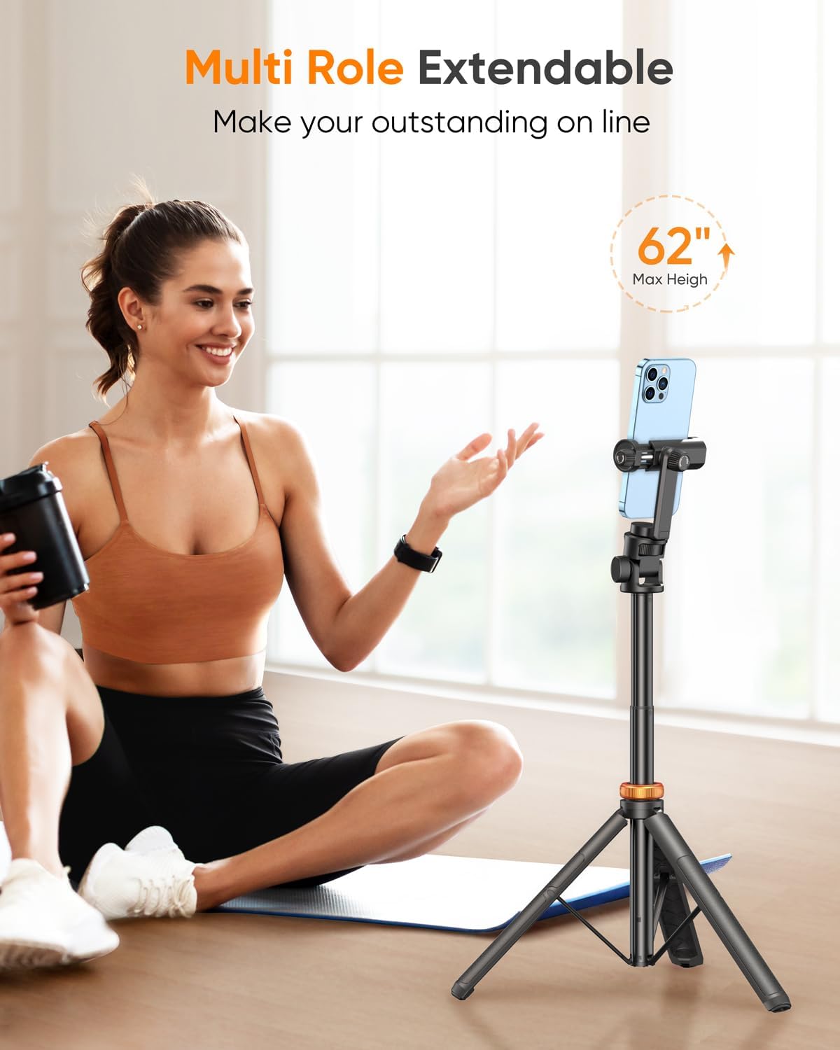 EUCOS 62" Phone Tripod, Tripod for iPhone & Selfie Stick with Remote - Image 3