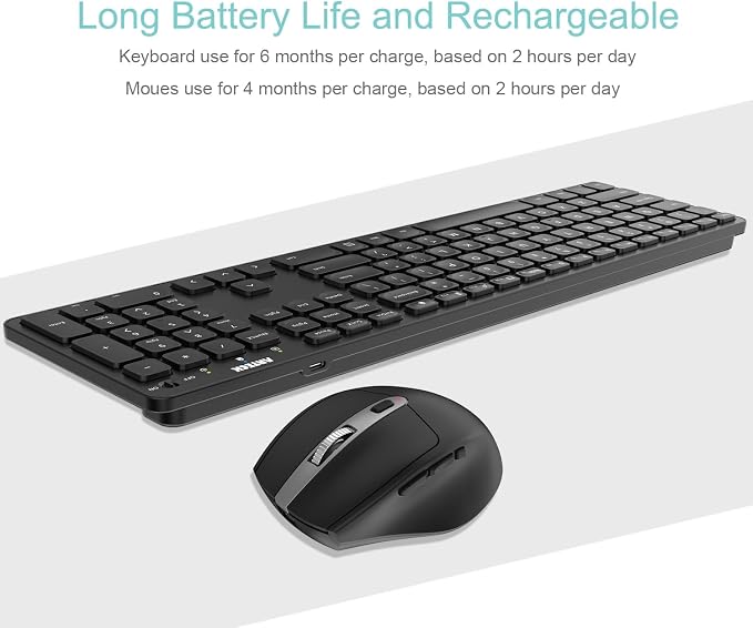 Arteck 2.4G Wireless Keyboard and Mouse Combo Ultra Slim Full Size Keyboard Keyboard and Ergonomic Mice for Computer Desktop PC Laptop and Windows 11/10/8/7 Build in USB-C Rechargeable Battery - Image 5
