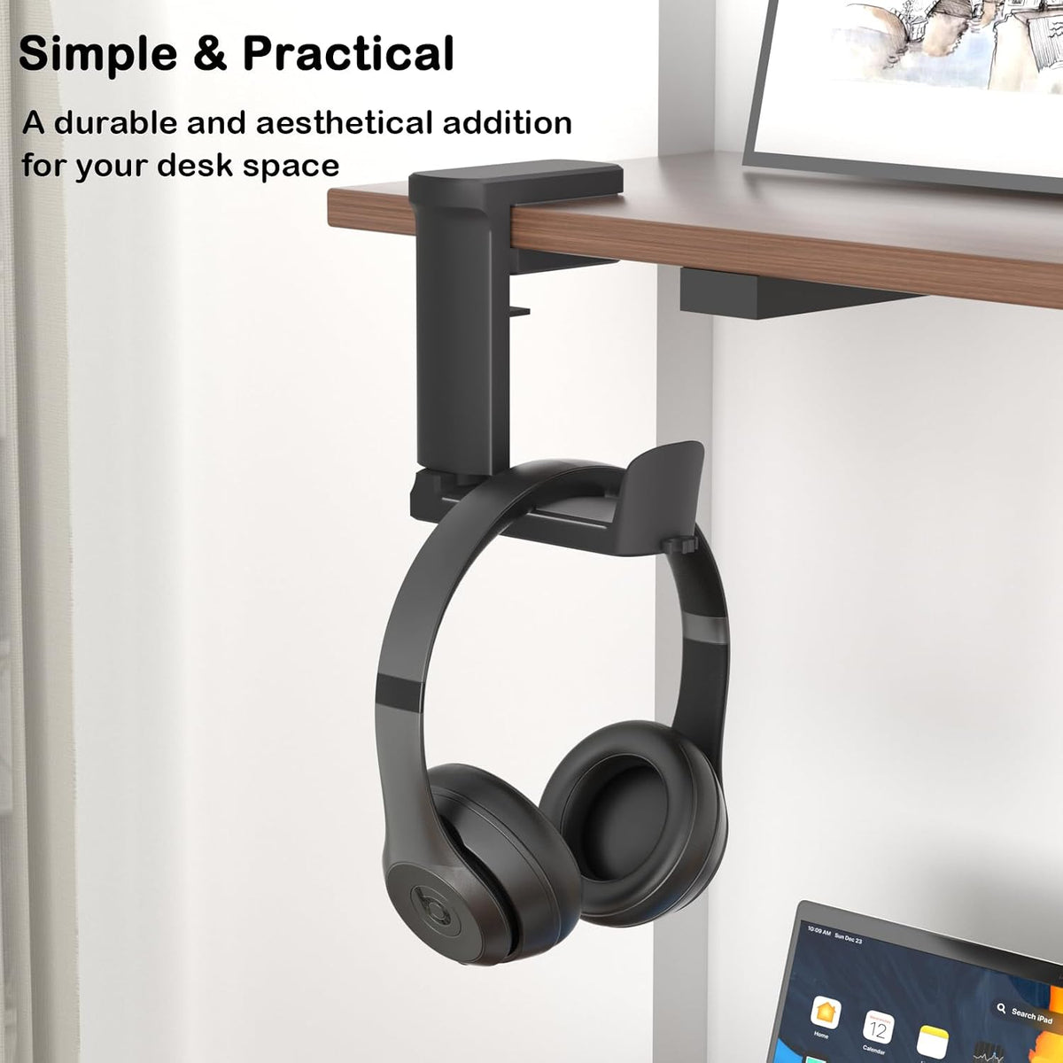 Headphone Hook - Adjustable Clamp-on Headphone Holder (Black_2 Pack) - Image 4
