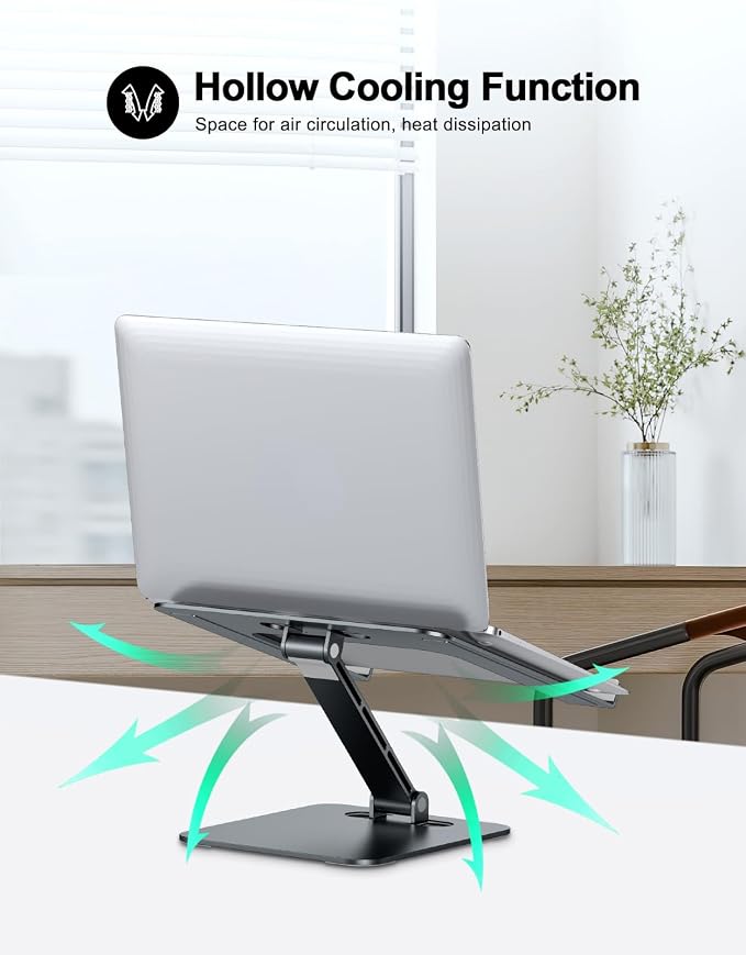 RIWUCT Foldable Aluminum Alloy Laptop Stand for Desk, Height Adjustable Ergonomic Computer Stand, Portable Laptop Riser Holder Printer Stand Compatible with MacBook Pro Air/HP/Dell 10-16", Gray - Image 3