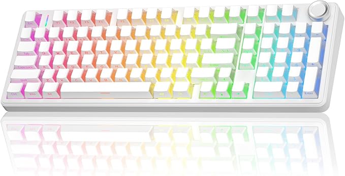 AULA F99 Pro Wireless Mechanical Keyboard-Silent Version,BT5.0/2.4GHz/USB-C Hot Swappable Custom Keyboard,Gasket Structure,Pre-lubed Linear Switches RGB Backlit Computer Gaming Keyboards,White by AULA