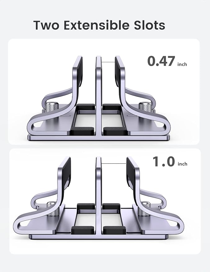 UGREEN 2-Slot Vertical Laptop Stand Holder Desk Compatible with MacBook Pro Air Laptop Stand Desktop Adjustable, Lenovo Ideapad, Surface Book, HP Notebook, Dell Chromebook Up to 17.3 Inch, Space Gray - Image 3