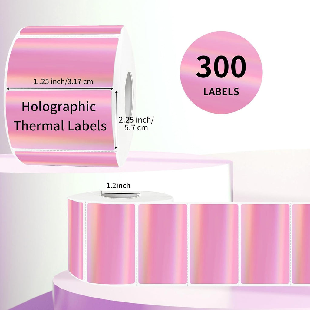 2.25"x1.25" Thermal Labels, Holographic Pink Thermal Labels- Strong Adhesive Thermasl Stickers for Small Business, Shipping, Mailing, Price Tag, Non BPA&BPS/ 300 Labels - Image 2