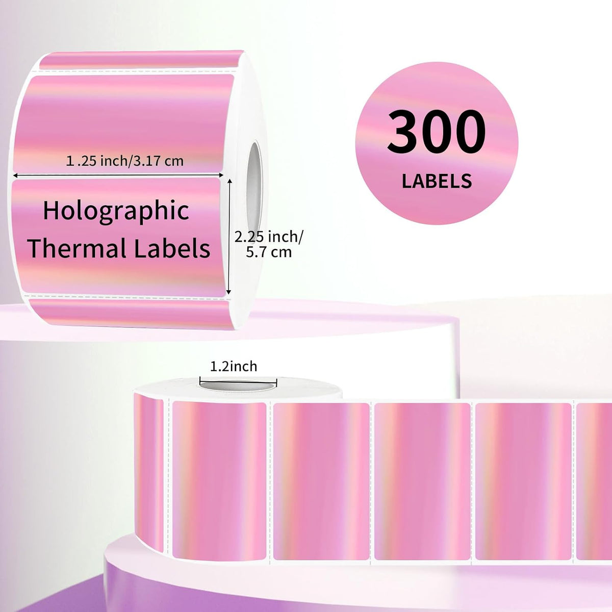 2.25"x1.25" Thermal Labels, Holographic Pink Thermal Labels- Strong Adhesive Thermasl Stickers for Small Business, Shipping, Mailing, Price Tag, Non BPA&BPS/ 300 Labels - Image 2