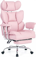 Pink Office Chair 400 LBS, for Women, Home Office | Big and Tall, PU Leather, Executive Ergonomic Desk Chair with Footrest, Lumbar Support, Wide Seat ,Reclining, Swivel Wheels by HAPPYMONTLLC