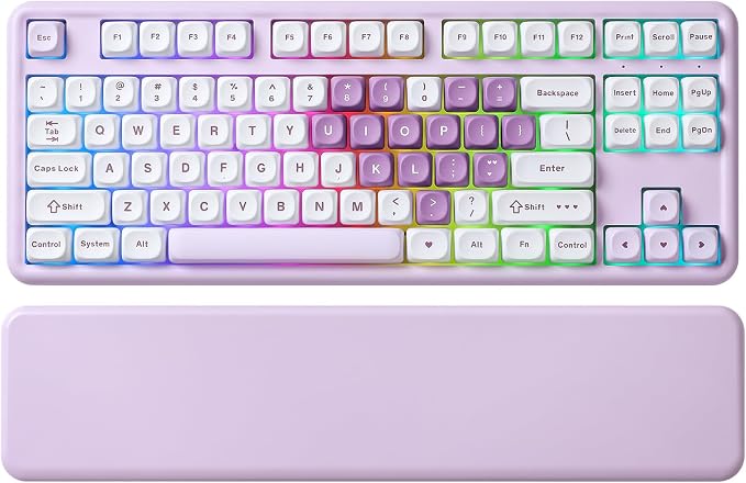 YUNZII B87 TKL Wireless Mechanical Keyboard (Purple Heart, MilkV2) | QMK/VIA, Wrist Rest, CreamyTyping, Cute MOA Keycaps, Gasket Mount, Hot Swap, RGB Backlit, NKRO, BT/2.4G/USB-C, for Win/Mac by YUNZIIMECHANICALKEYBOARD