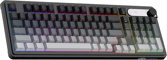 MageGee GK960 Wireless Keyboard, 98 Keys Tri-Mode BT/2.4G/Wired Membrane Gaming Keyboard, RGB Creamy Keyboard with Number Pad, Knob Control, Side Printed Keycaps, 4000mAh Battery - Black & Gray - Image 8