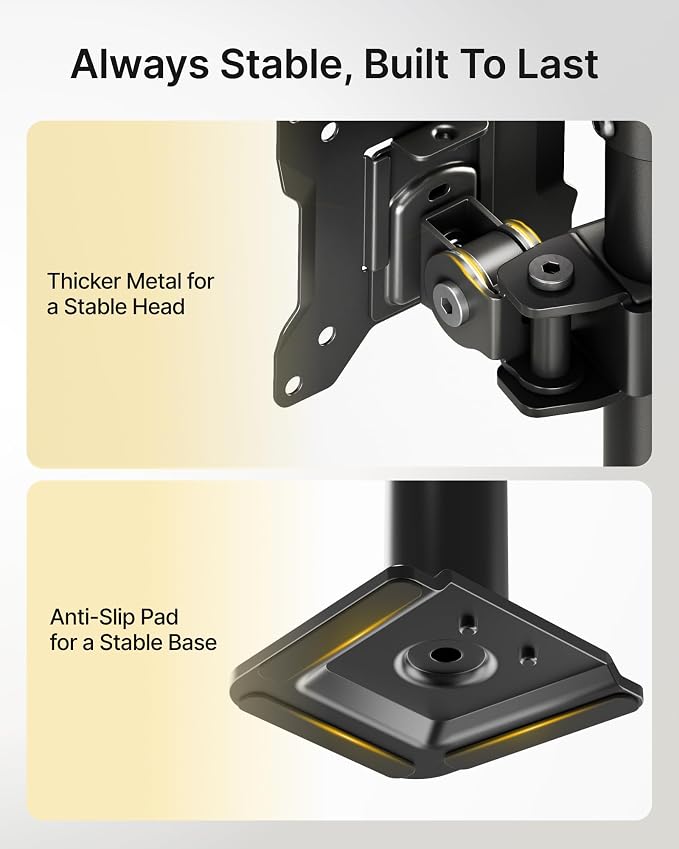 monTEK Stacked Dual Monitor Stand for 17-32", 22 lbs Each | Vertical dual-screen desk mount, height adjustment, tilt, swivel, rotation, clamp/grommet bases and VESA 75/100 - Image 7