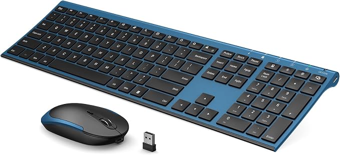 Vssoplor Wireless Keyboard and Mouse, Rechargeable Ultra Slim, Black Blue | Quiet Full-Size Keyboard and Mouse Combo Set, for Laptop, PC, Notebook, Desktop, 2.4GHz Stable Connection, Ideal for Office by VssoPlorWirelesskeyboardMouse