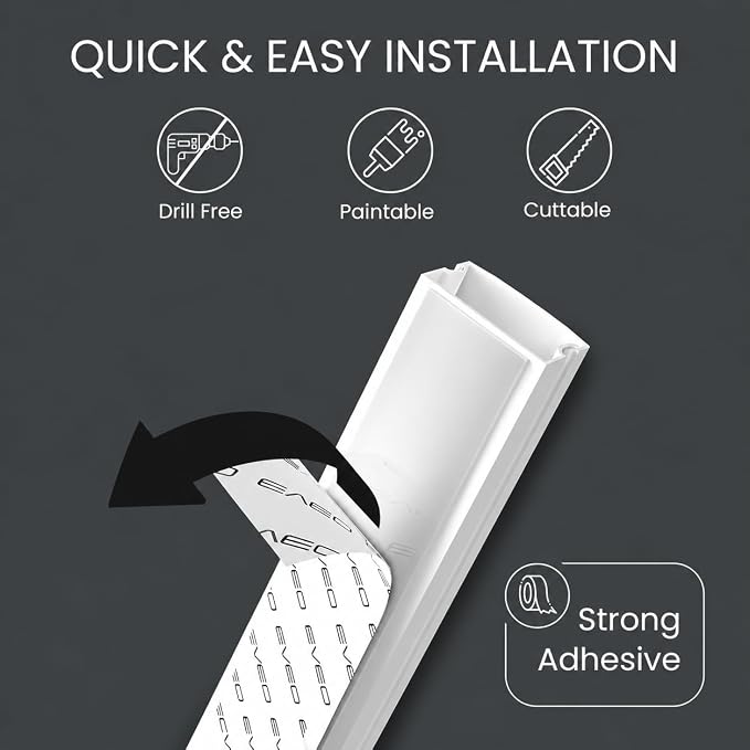 EVEO Cable Hider - One Cord Hider 306” Cord Cover Wall Cable Hider, Cable Concealer, Wire Hiders for TV on Wall. Cable Management, Cord Hider Cable Raceway Wire Covers for Cords - Small | White - Image 3