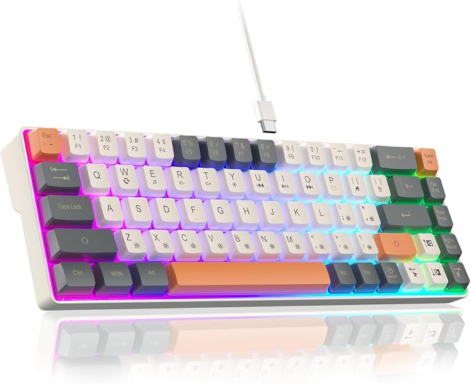 CORBOBO 60 Percent Keyboard,RGB Backlit Gaming Keyboard USB-C Wired,Portable 68 Keys Compact Mini Keyboards for Business Trips,Office,PC Games (SK968,Grey&Orange) by CORBOBO