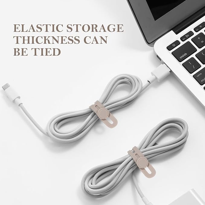 Donruby 30Pcs Silicone Cable Ties, Reusable Cord Organizer Straps, Khaki | Adjustable, Multipurpose, 4.7" High-Elasticity Cord Wraps for Bundling Electronics, Home Office School Essentials - Image 6