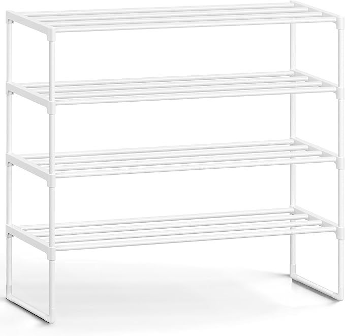 SONGMICS Shoe Rack, 4-Tier Shoe Organizer, Metal Storage Shelf | for Entryway, Upright or Upside Down, for 20-25 Pairs, Stackable, 11.8 x 36.2 x 29.1 Inches, Pearl White ULSA014WK01 by Unknown