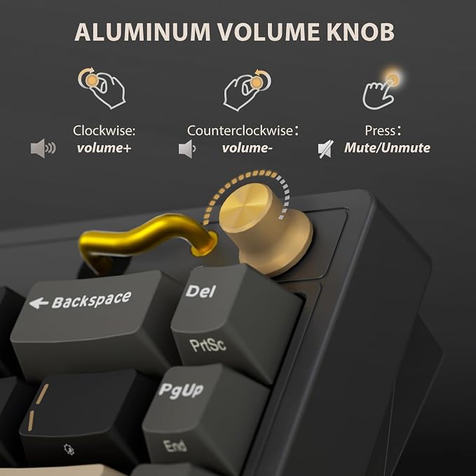 RK ROYAL KLUDGE M65 Wireless Gaming Keyboard with Volume Knob, 60% Hot Swappable Mechanical Keyboard 2.4G/BT/USB-C, Gasket Mount, Battery Display, PBT Keycaps, Hot-Swappable Cream Switch, Black - Image 7