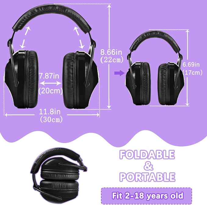 ZOHAN Kids Ear Protection 2 Pack, 25dB NRR Noise Cancelling Headphones for Kids, with Pillowy Pads, for Monster Truck, School, Autism, Sensory, Fireworks, Concerts, Events (Black+Black) - Image 6