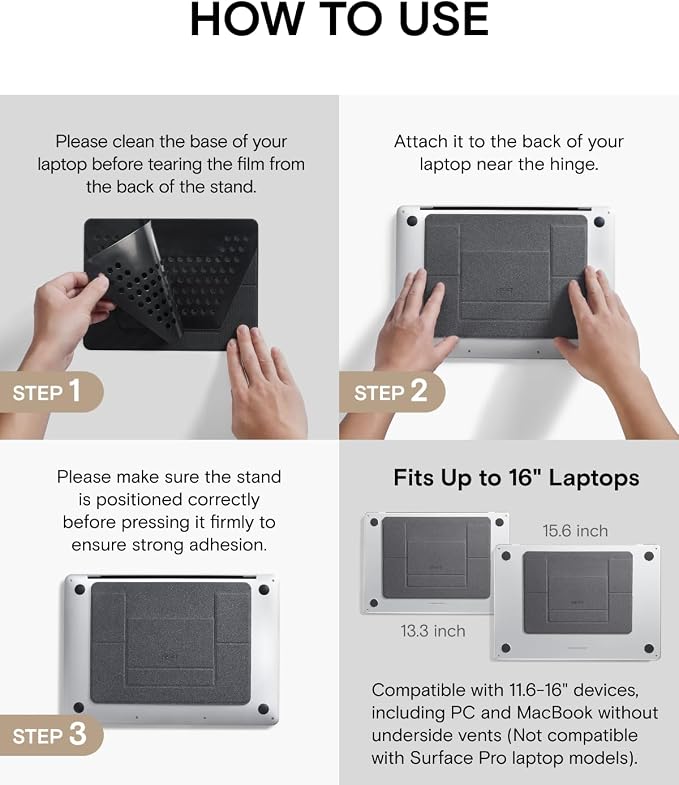 MOFT Laptop Stand for Desk, Adhesive MacBook Computer Stand with 2 Adjustable Viewing Angles, Foldable and Portable Laptop Riser Compatible with 11"-16" Laptops, Misty Cove(Adhesive Version) - Image 8