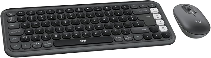 Logitech POP ICON Combo Keyboard and Mouse - Graphite and Off-White | Comfortable typing, programmable keys and buttons, quiet clicks, Bluetooth, easy-switch up to 3 devices by Unknown