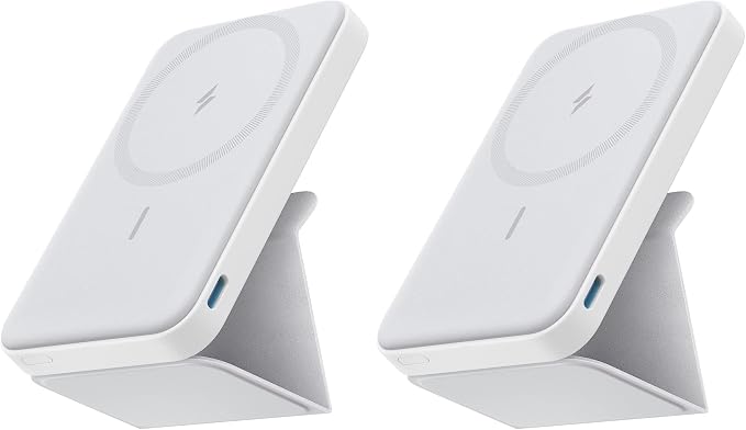 Anker 622 Magnetic Battery (MagGo), 5,000mAh Foldable Magnetic Wireless Portable Charger with Stand and USB-C Port (On The Side), Magsafe-Compatible for iPhone 16/15/14/13 Series (Pack of 2) by Unknown