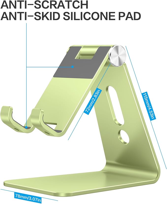OMOTON Adjustable Cell Phone Stand, C2 Aluminum Desktop Phone Dock Holder Compatible with iPhone 15 14 13, SE, XR, 8 Plus 7 6, Samsung Galaxy, Google Pixel and More | Sturdy 3mm Aluminum, Charging Port, 270° Adjustable, Non-Slip Silicone Pads, Works wi... - Image 2