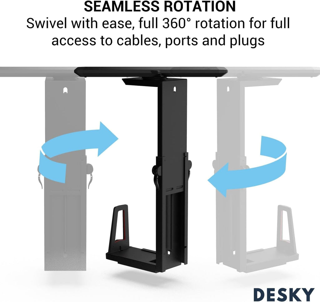 Desky Sliding CPU Mount – Under Desk Adjustable PC Holder with 360° Swivel & Slide Track, Fits Most Towers, Space-Saving Steel Bracket with Padding for Office or Gaming Setup – Black - Image 4