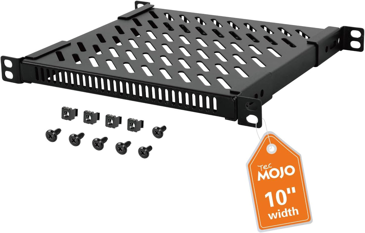 Tecmojo 0.5U Rack Shelf for 10" Server Rack & Cabinet, Adjustable 7.87-10.24" Depth, Vented Metal Tray, Heavy Duty Support up to 66 lbs, Enhanced Ventilation, Black by Tecmojo