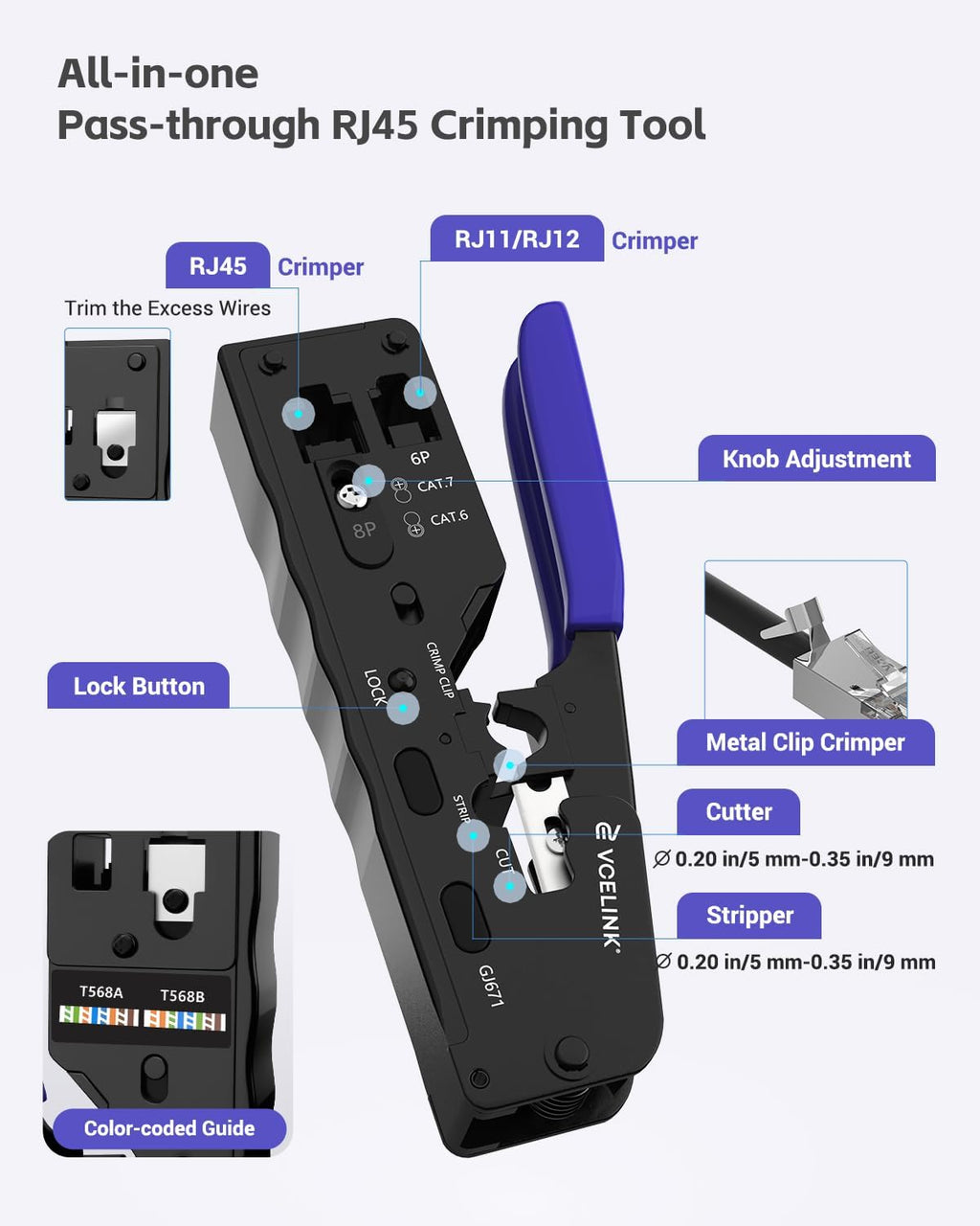 VCELINK RJ45 Crimp Tool Kit, All-in-One Network Solution, Complete with Bag - Image 2