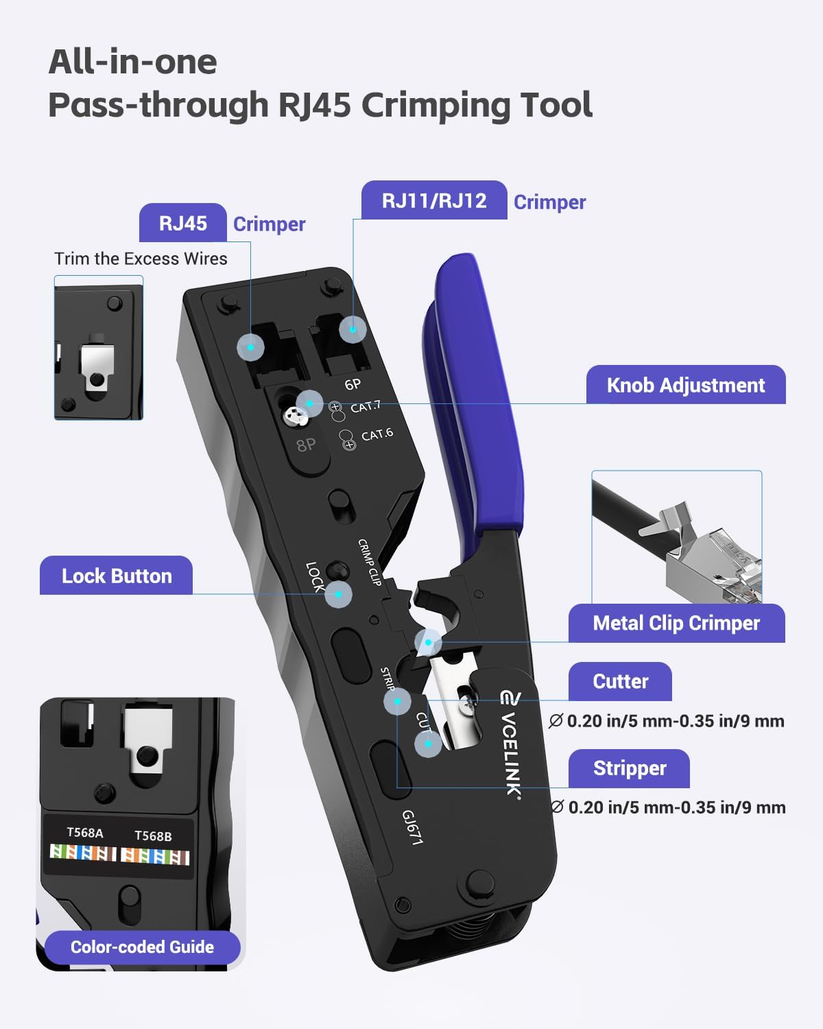 VCELINK RJ45 Crimp Tool Kit, All-in-One Network Solution, Complete with Bag - Image 2