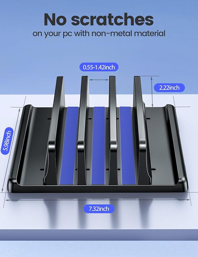 Vaydeer 3-Slot Vertical Laptop Stand Organizer, Laptop Storage Holder Made of Premium ABS Plastics 5 in 1 Design,Desktop Space-Saving Adjustable Desk Organizer for All MacBook/Chromebook/Surface - Image 4