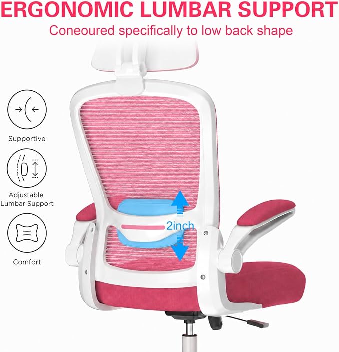 Mimoglad Office Chair, High Back Ergonomic Desk Chair with Adjustable Lumbar Support and Headrest, Swivel Task Chair with flip-up Armrests for Guitar Playing, 5 Years Warranty - Image 4