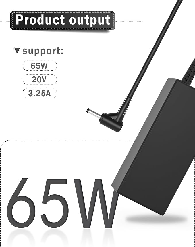 65W AC Adapter Laptop Charger Compatible with Lenovo IdeaPad 1 3 5, Flex 4 5 6 1470 1480, IdeaPad 110s 110 310 320 330s 330 520 530s 710s L340 S145 S340 S540，Yoga 710 720 510, Chromebook - Image 2