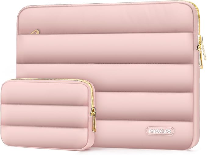 MOSISO Laptop Case 14 inch, 14 inch Puffy Laptop Sleeve Carrying Case | Compatible with HP Lenovo Dell ASUS Acer, HP Stream, Dell Latitude, Polyester Horizontal Bag with Small Case, Pink by MOSISO