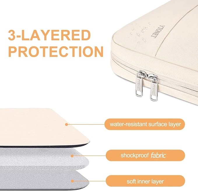 Ytonet Laptop Case 16 inch, 15-15.6 Inch Water Resistant Slim Laptop Sleeve | Compatible with MacBook, HP, Dell, Lenovo, Asus Notebook, Carry Travel Laptop Bag, TSA, Gift for Men Women, Beige - Image 4
