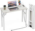 TEMI Small Computer Desk Folding Table - No Assembly, Compact 35.8" Foldable Desk with Power Outlets & USB Charging Port, Portable Small Office Desk, Ideal Mini Study Table for Narrow Spaces,White Ash by TEMI