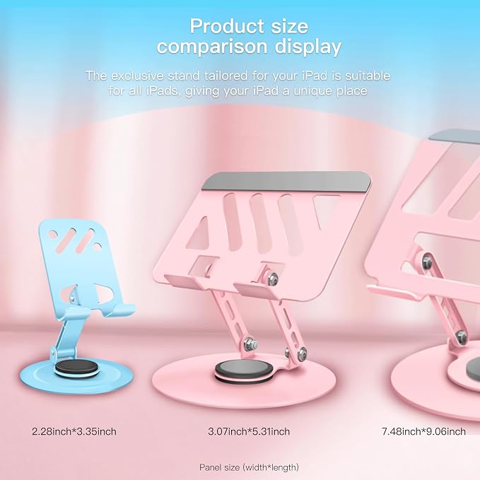 360° Rotating Tablet Stand - Pink |Adjustable Dual Rotary Shaft,Folding Design | Fits iPads & Tablets Up to 13" | Ideal for Work,Painting,Office,Travel,Home - Image 8