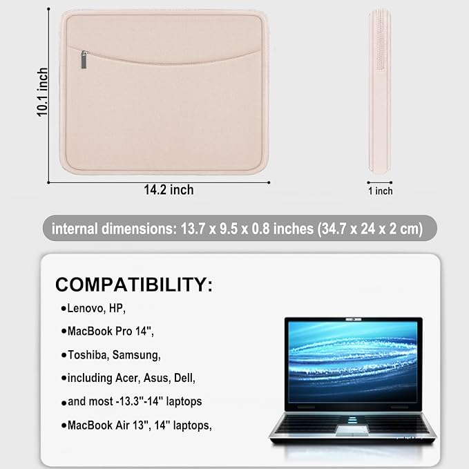 Laptop Case 14 inch, Shockproof Protective Laptop Cover Briefcase Carrying Computer Bag with Accessory Pocket Portable Computer Sleeve for 14" MacBook, HP, Dell, Lenovo, Acer, Pink - Image 4