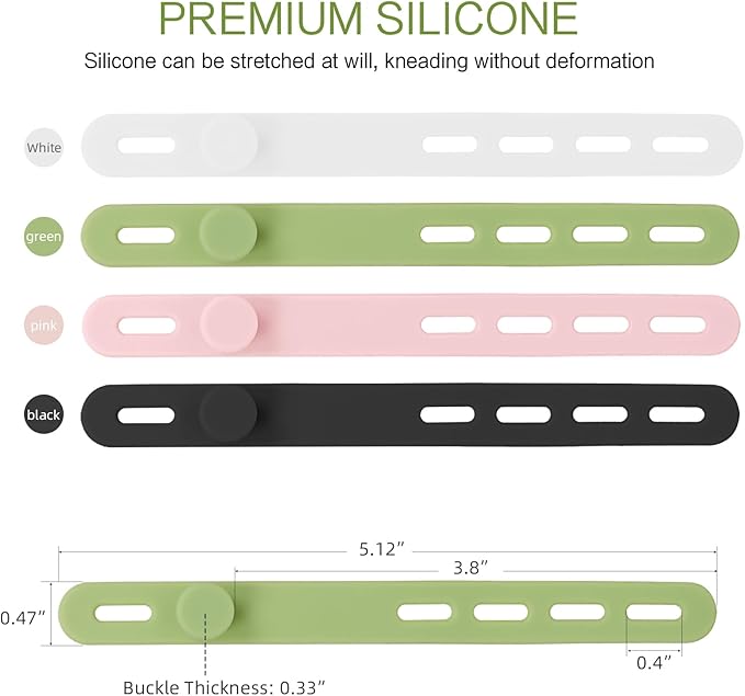 Donruby 24Pcs Silicone Cable Ties, Reusable Cord Organizer Straps, 4 Colors | Adjustable, Multipurpose, 5.12" High-Elasticity Cord Wraps for Bundling Electronics, Home Office Travel Essentials - Image 2