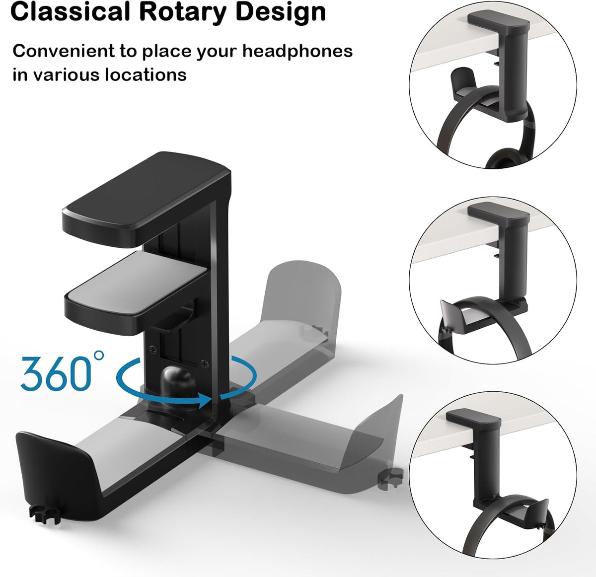Headphone Hook - Adjustable Clamp-on Headphone Holder (Black_2 Pack) - Image 2